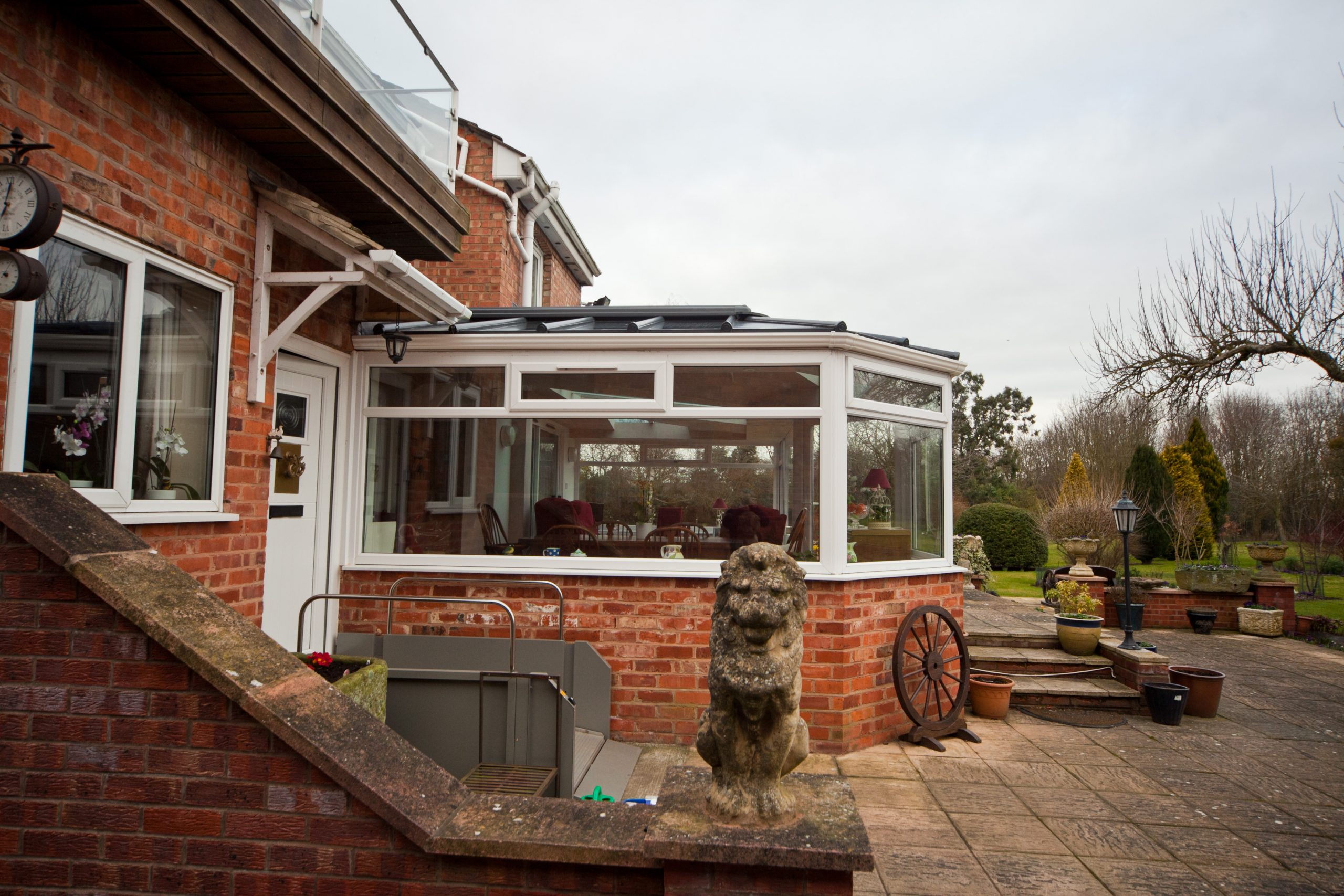 p shaped conservatory with solid roof Bridgend 